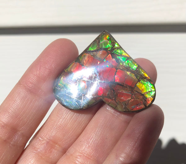 Heart shaped, Natural hand polished, Free Form . FFNT160 Ammolite