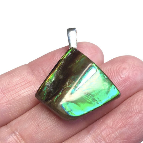 Reserved [Custom Order] for"C" Ammolite .925 sterling silver necklace  Natural Polished Stone  Silver Pendant JWY-11