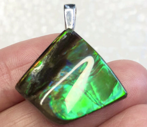Reserved [Custom Order] for"C" Ammolite .925 sterling silver necklace  Natural Polished Stone  Silver Pendant JWY-11