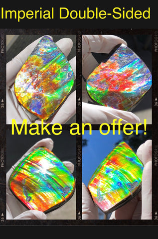 Auction CLOSED! 🌈Premium Auction!!  IMP-88 Super RARE LARGE Natural Hand Polished Ammolite Double-Sided Rainbow Beauty !PREMIUM  FREE SHIPPING