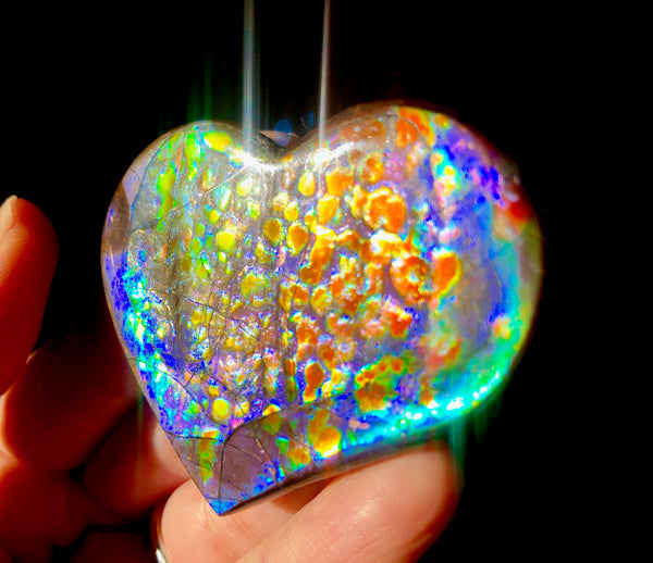 55 x 45 mm  Premium Grade Large Heart Shaped Natural Freeform $1200  or Make an offer! . FFNT 116 Ammolite  Free Shipping! ナチュラル　ルース　アンモライト 値下げ交渉！