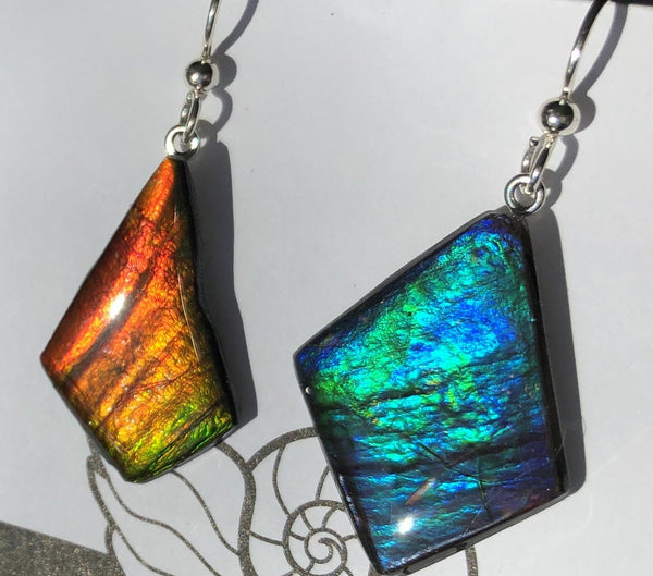Sterling Silver 　Red & Blue Ammolite earrings  JWY-09 ピアス　シルバー