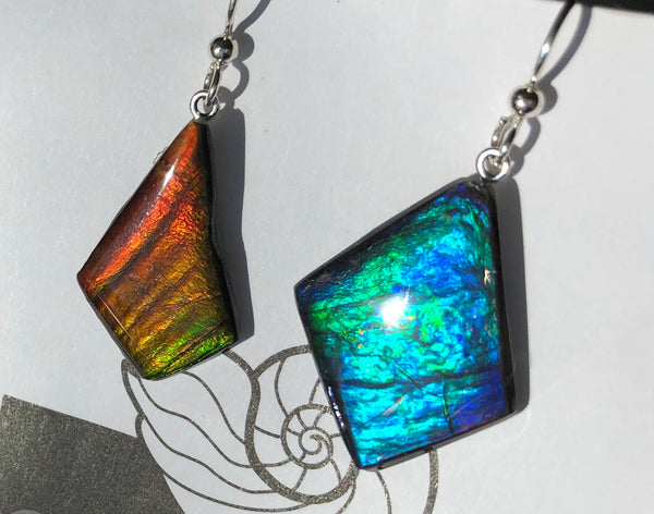 Sterling Silver 　Red & Blue Ammolite earrings  JWY-09 ピアス　シルバー