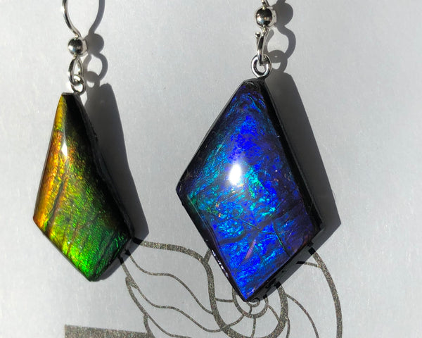 Sterling Silver 　Red & Blue Ammolite earrings  JWY-09 ピアス　シルバー