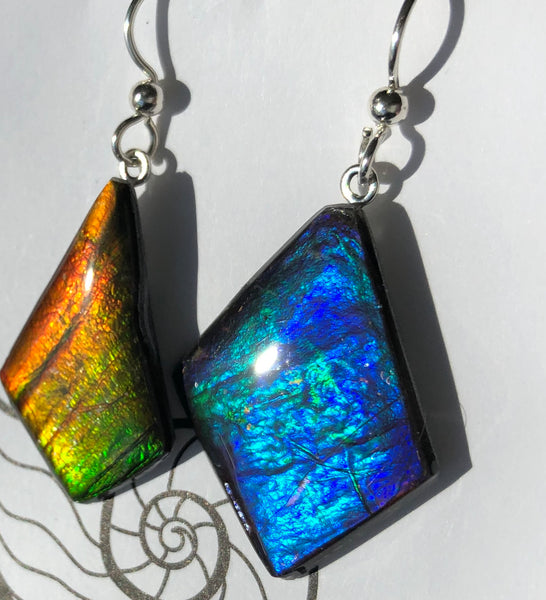 Sterling Silver 　Red & Blue Ammolite earrings  JWY-09 ピアス　シルバー
