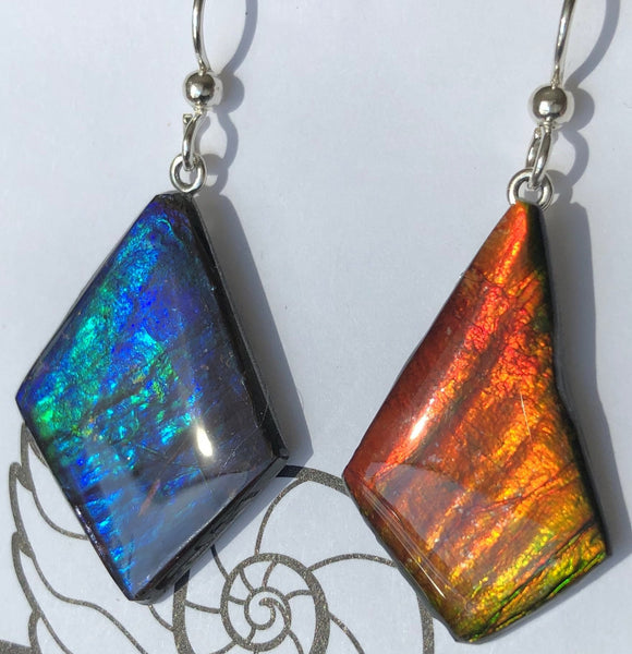 Sterling Silver 　Red & Blue Ammolite earrings  JWY-09 ピアス　シルバー