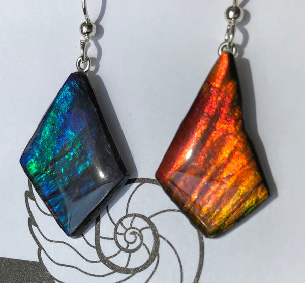 Sterling Silver 　Red & Blue Ammolite earrings  JWY-09 ピアス　シルバー