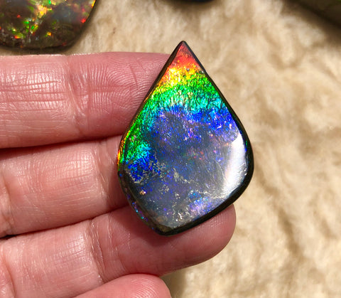 34 x 22  mm  - IMP-64 Natural Ammolite Double-Sided Rainbow Imperial!　両面　ブライトカラー！レアルース　アンモライト