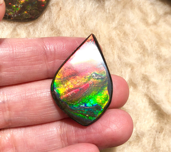 34 x 22  mm  - IMP-64 Natural Ammolite Double-Sided Rainbow Imperial!　両面　ブライトカラー！レアルース　アンモライト