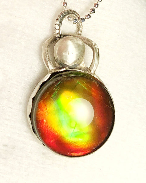 Ammolite Pendant top Sterling Silver- JWY-06 Quartz Capped.　アンモライト シルバー ペンダントトップ