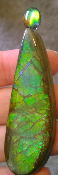 SALE!! Quartz capped cabochon + caoted freeform Ammolite Pendant Top - JWY-08 ペンダントトップ　アンモライト