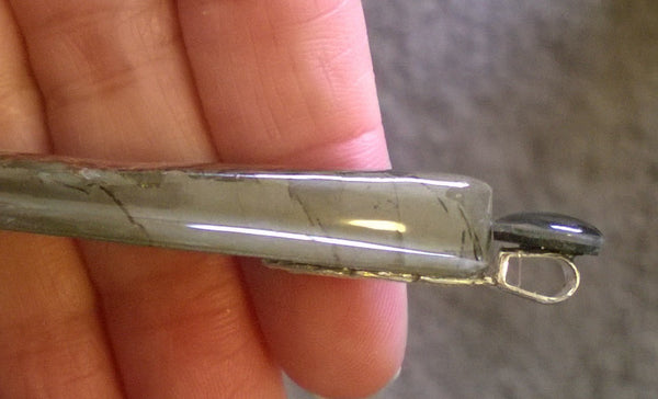 SALE!! Quartz capped cabochon + caoted freeform Ammolite Pendant Top - JWY-08 ペンダントトップ　アンモライト