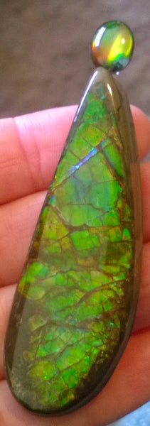 SALE!! Quartz capped cabochon + caoted freeform Ammolite Pendant Top - JWY-08 ペンダントトップ　アンモライト