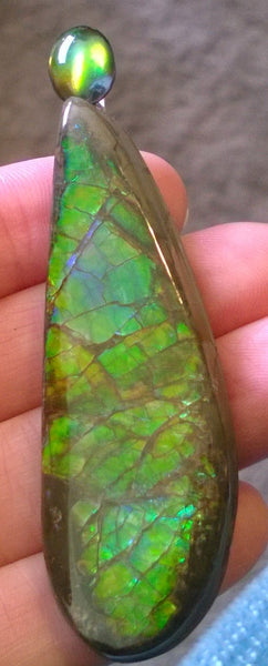 SALE!! Quartz capped cabochon + caoted freeform Ammolite Pendant Top - JWY-08 ペンダントトップ　アンモライト