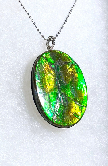 Ammolite .925 sterling silver necklace Large  Natural Polished Stone 40x30mm Silver Pendant JWY-10